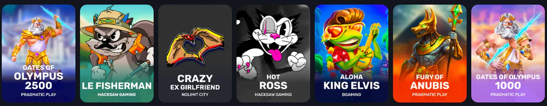 Bitkingz Casino gokkasten waaronder Gates of Olympus 2500, Le Fisherman, Crazy Ex Girlfriend, Hot Ross, Aloha King Elvis, Fury of Anubis en Gates of Olympus 1000
